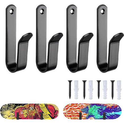 Soporte de pared para monopatín y tabla de snowboard,juego de 4,3 mm de grosor,capacidad de carga 25 kg por gancho,Negro,99x61x41,5 mm,4 piezas (1/5)