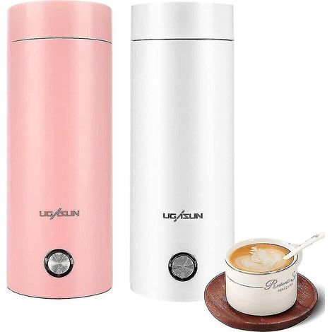 Bouilloire électrique portable 400 ml, tasse isotherme, chauffe-eau, thé, café, idéale pour les voyages (prise américaine), blanche. (1/5)