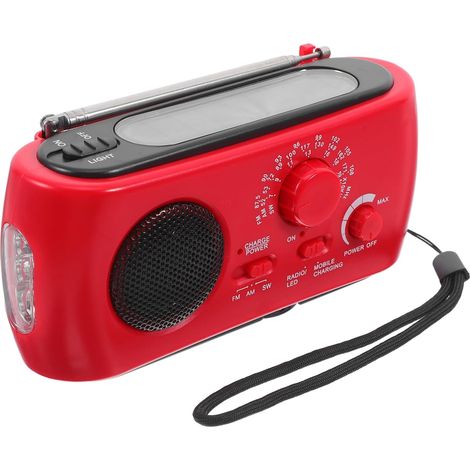 Radio D’Urgence à Manivelle Solaire Rouge, Compacte Portable (1/5)