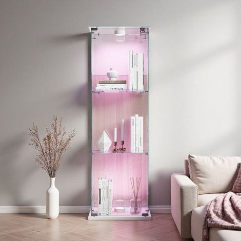 Glasvitrine - 123cm - 3 Regale - LED-Beleuchtung - Transparent Weiß
