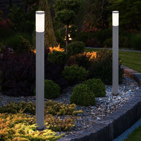 Stehlampe Außenleuchte Gartenlampe Standleuchte Wegelampe Terrasse IP44, Edelstahl anthrazit opal, 1x E27 Fassung, DxH 7,6x110 cm, 2er Set