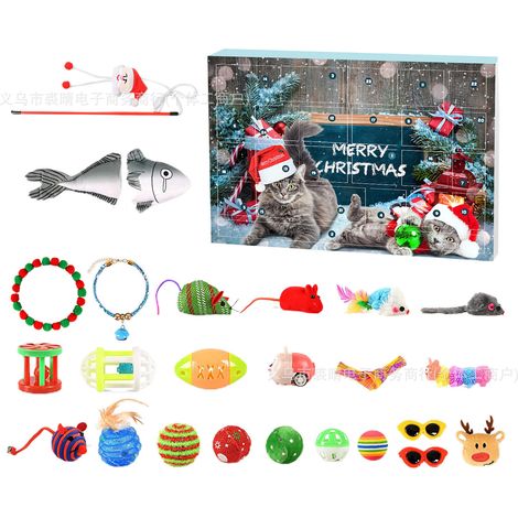 Christmas Cat and Dog Countdown Blind Box with Cat Teasing Bell and Dog Tie - Christmas Cat Toy CW-005 -