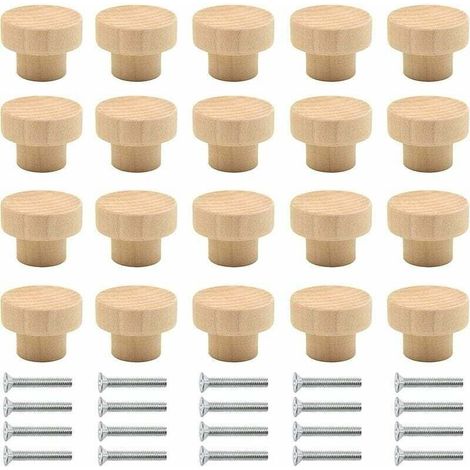 Poignée Meuble Bois 20 pièces Boutons Ronds en Bois Naturel Bouton de Meuble Bois Bouton de Porte Bois Bouton Tiroir Convient aux armoires tiroirs armoires pansements cuisine etc(Couleur de bois) - Bo (1/5)