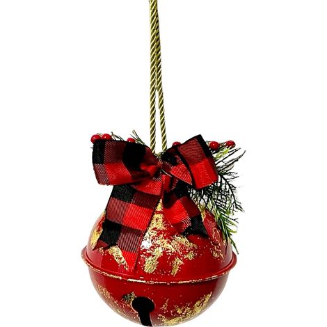 Décorations de Noël géantes en forme de clochettes avec nœud, ornements de Noël en métal rouge et or pour porche, jardin ou fête. (1/5)