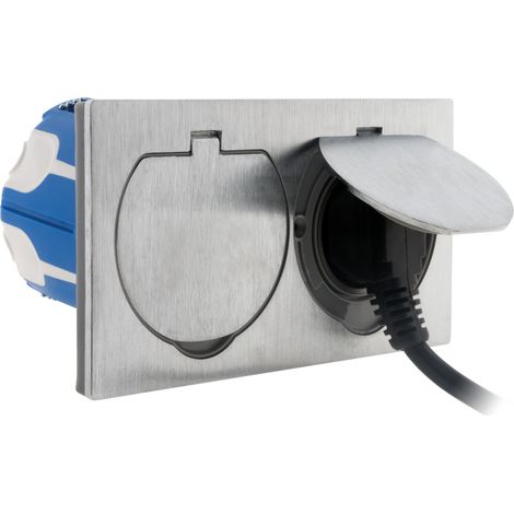Zenitech – Prise de sol 2P+T 16A aluminium brossé – IP55 double – Clapet de protection aimanté – Installation sur sols et murs