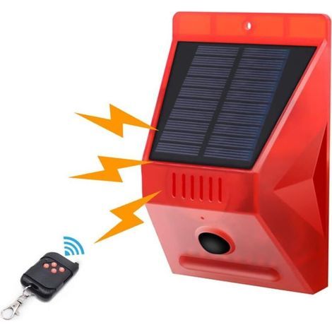 Solar Strobe Light with Motion Detector, IP65 Waterproof LED Solar Alarm Detector with Remote Control, 129dB Sound Waterproof Security Siren for Home, Farm, Villa (1/5)