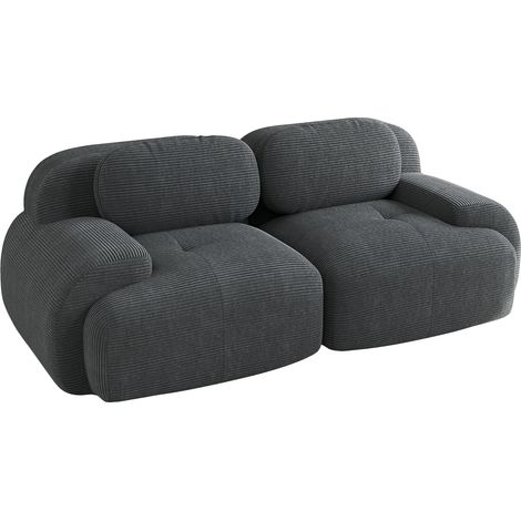 Sofá de Esquina Modular Sin Estructura, Reposabrazos Curvos, Espuma 32D, Corduroy, Gris (1/5)