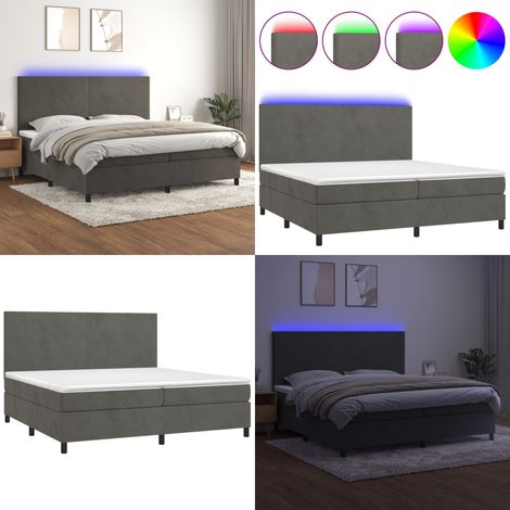 Sommier à lattes de lit avec matelas LED Gris foncé 200x200 cm - Lit Plateforme - Lit Capitonné - Lit Design - Lit Velours - Lit Avec Rangement - Home & Living (1/5)