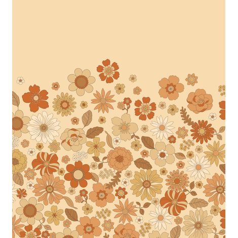 papier peint panoramique fleurs rétro orange  - ESTAhome
