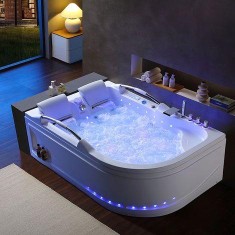 Distribain – Baignoire balnéo asymétrique 178x119 cm – 56 jets de massage – Radio FM et haut-parleur – Design moderne et ergonomique (1/5)