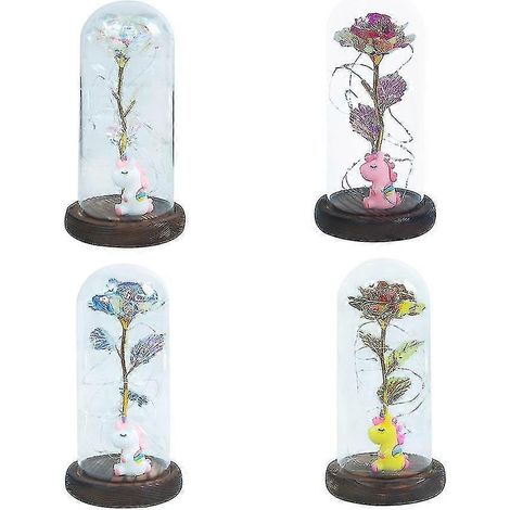 Lampe Rose Éternelle Artificielle, Décoration Fleur Éternelle Lumineuse sous Couvercle en Verre (Rouge) (1/3)
