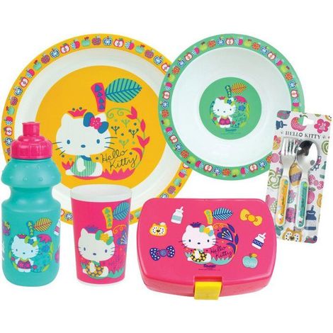 FUN HOUSE - HELLO KITTY Dinnerware Set - Glass, Soup Plate (16 cm diameter), Dinner Plate (22 cm diameter), Cutlery, Water Bottle, Snack Box (1/3)