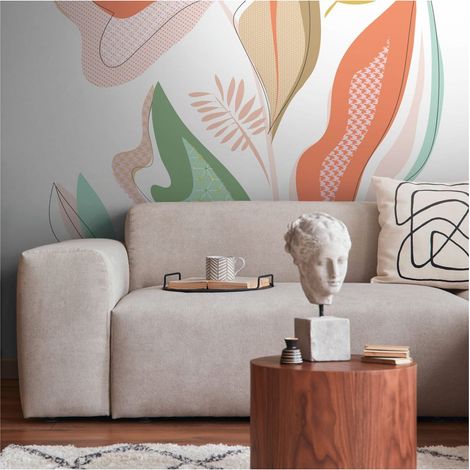 Photo wallpaper Profhome 392111 hot embossed non-woven wallpaper smooth with floral ornaments matt white green orange yellow 1.59 m x 2.8 m (1/4)