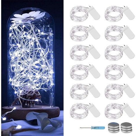 12 Pack 30 LED String Lights, Battery Operated 3M Copper Wire String Lights, Waterproof String Lights for DIY, Christmas, Wedding, Party, Festival, Decoration, Cool White (1/5)