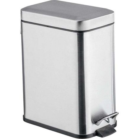 Small Bathroom Trash Can, 5L Pedal Trash Can, Square, Stainless Steel, 14x29.5x28 cm, Matte Look (1/4)