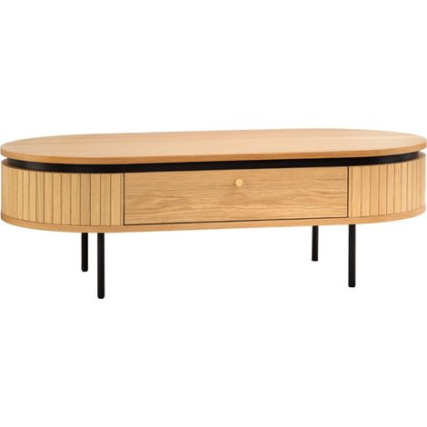 Mesa baja SOREN 120 cm con 2 cajones deslizantes decoración roble y negro (1/5)