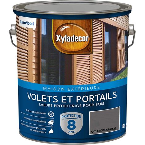 Lasure Protectrice pour Bois Extérieur - Volets, Portails, Portes, Fenêtres - Couleur : Satin Anthracite Opaque - Quantité : 5L - 5324274 (1/5)