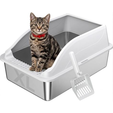 Stainless Steel Litter Tray XL Anti-Odour, Anti-Scratch, Anti-Scatter (1/5)