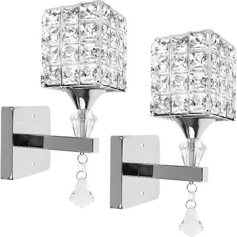 Lot de 2 appliques murales modernes avec suspension en cristal et interrupteur à tirette, douille E14 dorée. (1/5)