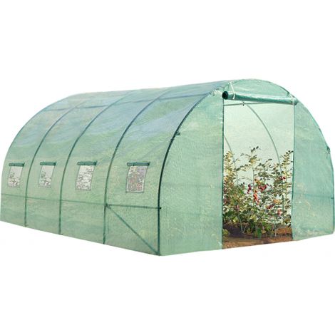 Idmarket – Serre tunnel 12m² – Bâche armée 130g/m² anti-UV – Tubes acier galvanisé 25mm – 4 ouvertures moustiquaires – Dimensions 400x300x200cm
