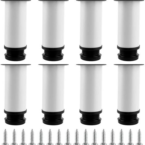 Lot de 8 Pieds Réglables Meubles Blanc,avec 32 Vis, Ø 50 mm/Hauteur 100 mm Pieds de Canapé, Pied de Table Basse pour Meubles TV Armoires Lits. (1/5)