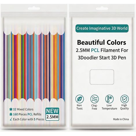 160 Recharges pour Stylo 3D - Filament PCL 2,5 mm, Coffret de 32 Couleurs pour Impression Régulière (1/5)