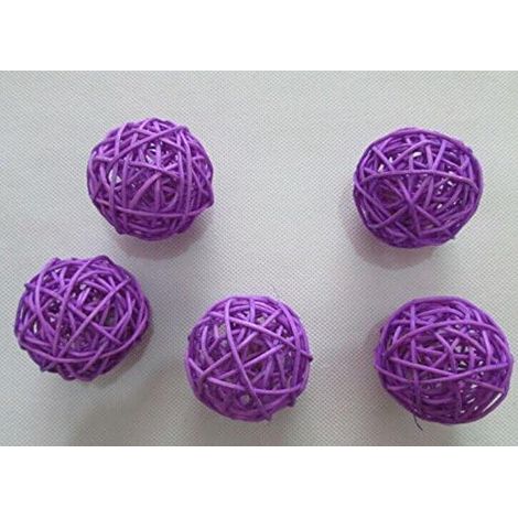 Boules de Rotin en Osier Bricolage Artisanat à La Main Vigne Boule Ronde Pendentif Décoration de Table de Mariage pour Bébé Chambre Pépinière Maison 5 Pièces 5 Cm,Violet (1/4)