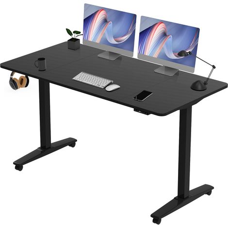 Devoko Bureau Assis Debout Électrique Réglable en Hauteur 140x70x(72-116) cm, Panneau avec 4 Claviers à Mémoire Automatique, Cadre en Acier, Équipé du Système Anti-Collision,Noir