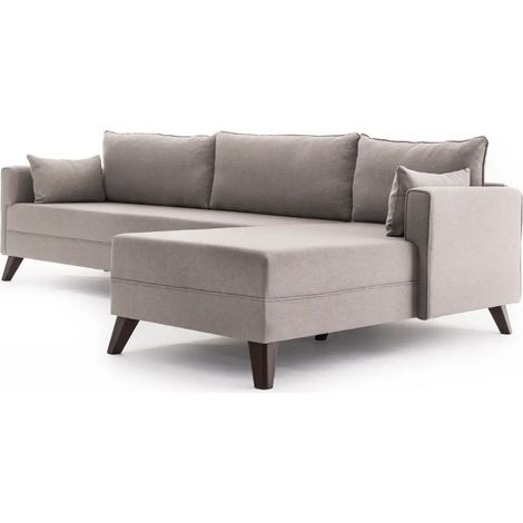 Canapé d'angle gauche 5 places tissu beige Kandy 275cm 2 (1/5)