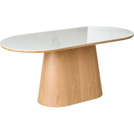 Mesa de comedor ovalada 180 x 90 cm patas de madera MDF acabado chapado fresno Lockhart