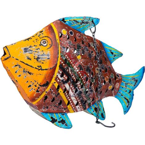 Pez portavela de metal envejecido 50x10x32