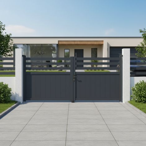 Portail battant aluminium anthracite 300x140 cm motorisable (1/5)