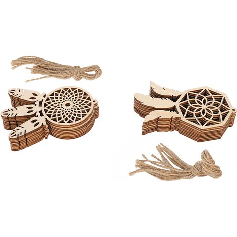 Objets artisanaux en bois, ornements en bois naturel, pendentifs attrape-rêves à pompons créatifs et tendance de style européen et américain, décorations pour salons de thé au lait (1/5)