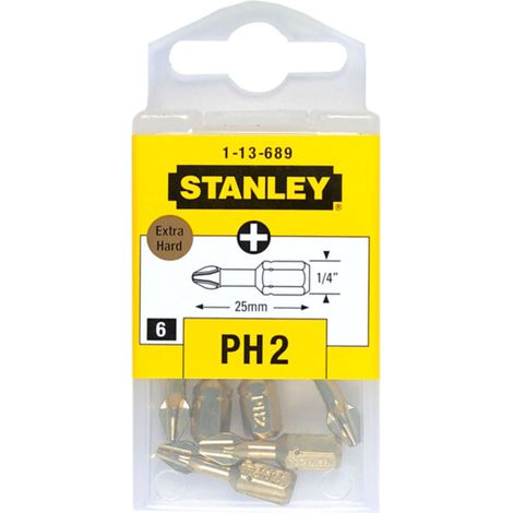 PUNTA PER CACCIAVITE STANLEY / BIT PH 2 EXTRA DURA / 6 pz. (1/2)