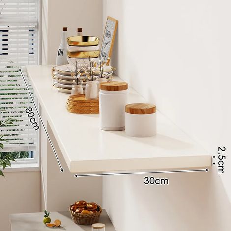 (blanc 80 x 30 cm) Étagère murale avec un tableau d'affichage pour salon, maison, fixation murale en bois massif, étagère murale stratifiée, présentoir (1/5)