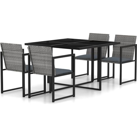 5 pcs Ensemble à dîner de jardin, Meubles à dîner de jardin, Table et Chaises à Manger et coussins Résine tressée Gris MKPO82012 (1/5)