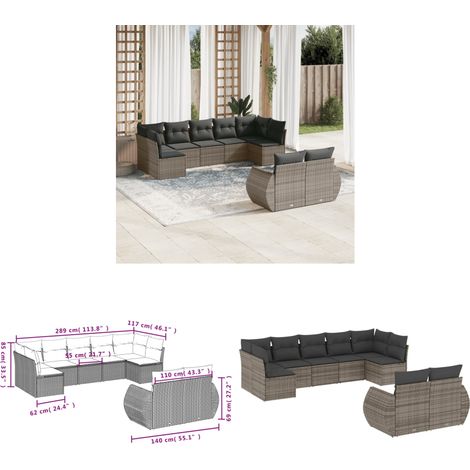 9-tlg. Garten-Sofagarnitur mit Kissen Grau Poly Rattan - Gartenmöbel Set - PE-Rattan Möbel - Outdoor Lounge - Garten Sofa - Wetterfeste Gartenmöbel - Home & Living (1/3)