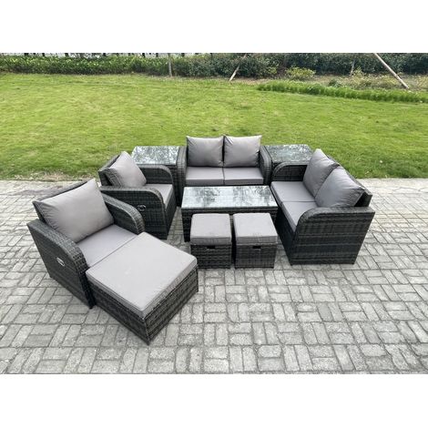 Fimous 10 PCS Polyrattan Gartenmöbel Set Rattansofa, Tisch und Sesseln Couchtisch 3 Hockern Terrassenset (1/5)