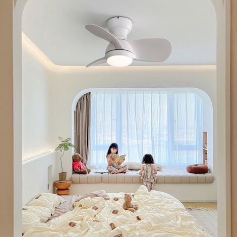 Mini ventilateur de plafond LED 58 cm – 3 couleurs dimmables, 3 pales ABS, télécommande, moteur DC pour chambre à coucher ， 58.4 x 58.4 x 27.1 cm (1/5)