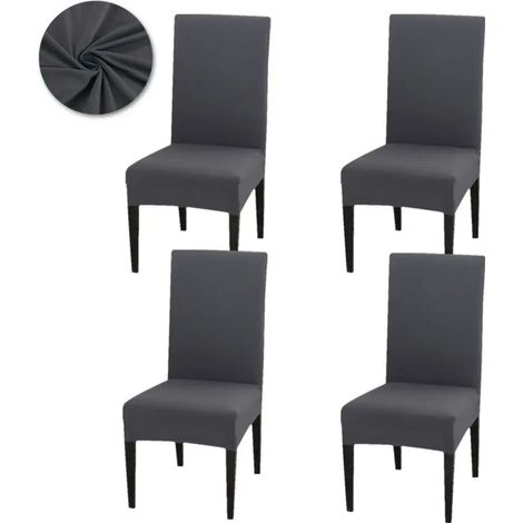Housse De Chaise - Extensible Universelle - Pour Chaises Salle À Manger Sans Accoudoirs - Lot De 4 - Gris Foncé (1/5)
