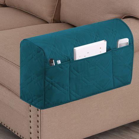 2PC Blue Bedside Organizer, Sofa Chair Protector Cover, Hanging Armrest Storage Bag, Non-Slip Storage Bag with 3 Pockets for Bed/Sofa/Chair Armrest Storage Bag (1/5)