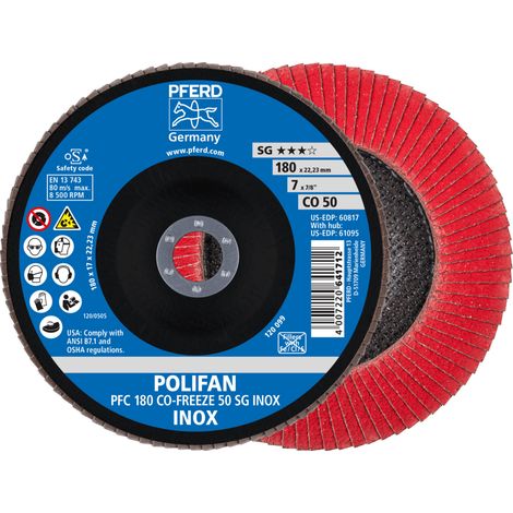 PFERD TOOLS POLIFAN Fächerscheibe PFC 180x22,23 mm konisch CO-FREEZE 50 SG INOX Edelstahl 10 Stk