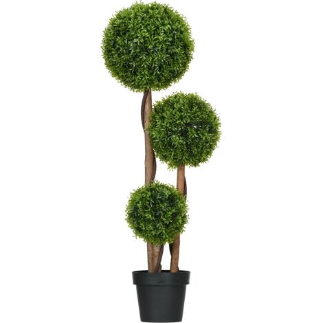 Buchsbaum artificiel grand 110 cm avec 3 boules, plante décorative résistante aux UV pour intérieur et extérieur (1/5)