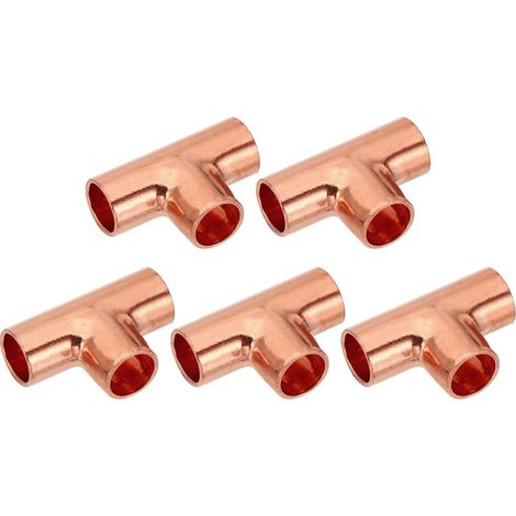 3/8" ID 1mm Épais Raccord en Té en Cuivre, 5Pcs 99,9% Voies Cuivre Pure Raccord de Tuyau, Connecteur de Tube à Rayon Court avec Connexion Soudée à la Sueur (1/5)