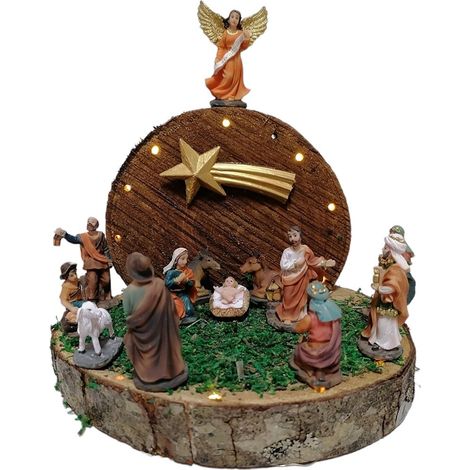 Capanna in legno grotta con natività completa pastori presepe per decorazioni di natale luci sacra famiglia addobbi casa (1/5)