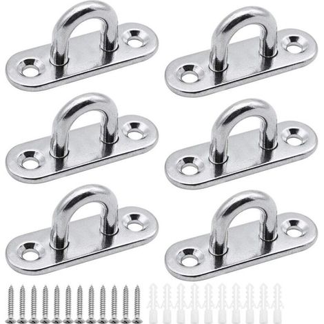 6 pièces plaques à œillets plaque de couverture en acier inoxydable plaque de mât de 5mm Crochets de fixation robustes pour crochets muraux chaises suspendues auvent accessoires de bateau etc- (1/4)