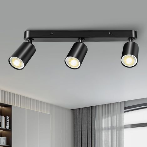 Plafonnier 3 Spots Noir Mat GU10 Luminaire Orientable Mur (1/5)