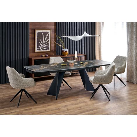 Table à manger extensible en acier fritté aspect marbre noir 165-240 cm Ristal (1/5)