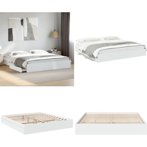 Bettgestell mit Schubladen Weiß 180x200 cm Holzwerkstoff - Bettes - Doppelbett - Holzrahmen - Schubladenschrank - Weißer Schrank - Home & Living (1/5)