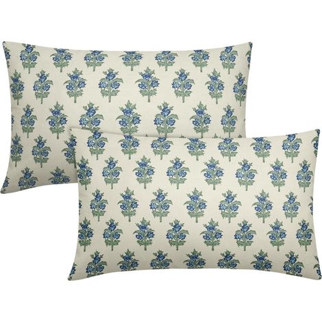 Kissenbezüge mit salbeigrünem und blauem Blumenmuster, 12x20 cm, 2-teiliges Set, Frühlingsblumenmuster, dekorative Kissenbezüge, geeignet für Sofas, Bänke, Betten - kompatibel.